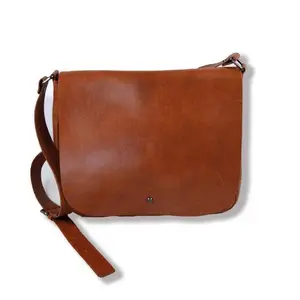 Made In Italy Men's Messenger Bag Vintage Calf Leather Shoulder Strap Internal Compartment With Flap Crossbody Bag