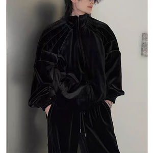 Ensemble de survêtement pour homme en molleton vintage à fermeture éclair, pantalon large, pantalon long, ensemble deux pièces d'hiver, sweat-shirt, survêtement, 100% coton, séchage rapide - Product Image 3