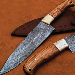 Couteau de chef de cuisine de style japonais en acier Damas de qualité supérieure personnalisé en gros gaine de coupe en cuir faite à la main OEM - Product Image 2