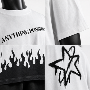 Custom Oversized White <b>Flame</b> Print T <b>Shirt</b> Men Heavyweight Cotton Streetwear Graphic Loose Fit Drop Shoulder Casual Fashion Tee - Product Image 6