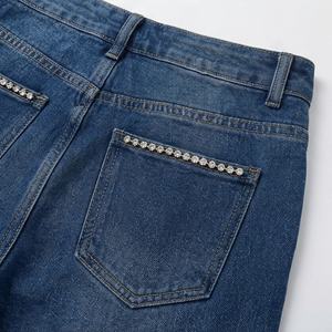 Customized Logo <b>Women</b> Solid Color High Waist Flared <b>Jeans</b> Denim Pants Ladies Premium Trendy Fashion Trousers Casual Style Wear - Product Image 5