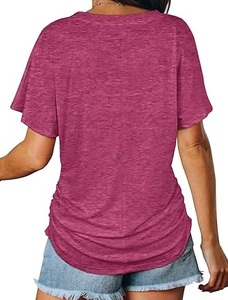 T-shirts décontractés à manches courtes surdimensionnés en tissu Oxford 100 % coton, coupe ample, col en V, coupe carrée, respirants et écologiques - Product Image 4