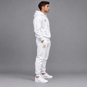 Custom <b>Mens</b> <b>White</b> Tracksuit Set Pullover Hoodie and <b>Joggers</b> with Custom Logo Two Piece Casual Streetwear Suit - Product Image 4