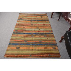 พรมคิลิมวินเทจขนาด 4.2x6.7 ฟุต พรมตุรกี ลายต้นไม้สีส้ม พรมขนสัตว์ - Product Image 1