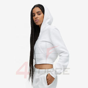 Sudadera con capucha de algodón de gran tamaño para mujer, Sudadera corta con cremallera de rizo francés, ropa de calle estampada con bordado desgastado - Product Image 3