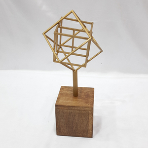 Steel Metal Wooden Base Unique Shape <b>Gold</b> Finished <b>Sculpture</b> Nordic Style Luxury Modern Vertical <b>Sculptures</b> - Product Image 1