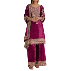 Elegante vestido de terciopelo al por mayor tradicional personalizado bordado hecho a mano vestido de terciopelo ropa de invierno vestido de terciopelo nupcial para la venta - Product Image 1