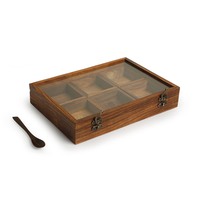 Organisateur de cuisine en bois de manguier pour épices, 6 compartiments, écologique, durable, compatible lave-vaisselle et four, pour masala