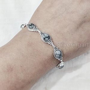 Pulsera de Mujer con Piedra de Obsidiana Natural en Forma de Copo de Nieve, Regalo de Aniversario o Navidad, Joyería Hecha a Mano, Pulsera de Plata de Ley 925 - Product Image 2