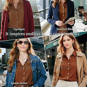 Camisa de Moda para Mujer, Manga Larga, con Botones, Informal, para Uso Diario, Lisa - Product Image 5