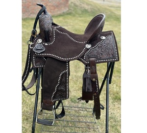 Selle de course de baril de cheval en cuir occidental sculptée à la main au meilleur prix - Product Image 1