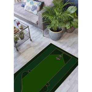 Tapis de prière vert à motif doré : Tapis de culte islamique imprimé, avec tapis à poils doux - Product Image 1