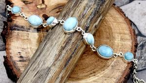 Silver Tennis Bracelet Engagement Gift Larimar Gemstone Solid 925 Sterling Silver Handmade <b>Fine</b> Jewelry Sterling Silver Jewelry - Product Image 2