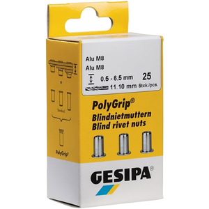GESIPA น็อตยึดแบบ Blind Rivet PolyGrip พร้อมสแตนเลสสตีล M8 A2 25 ชิ้น ก้านรีเวทขนาด 11 มม. D X L 20 มม. - Product Image 3