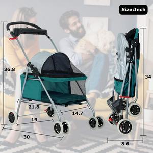 TH-PPS-276 Chariot de voyage de luxe pour animaux de compagnie avec deux entrées, cadre léger et coussin rembourré pour plus de confort - Product Image 4