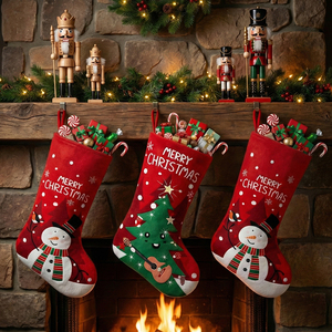 43 cm <b>Red</b> Christmas Stocking with Printed Design Fur and Plaid <b>Material</b> for Winter Festive Merry Christmas Occasion - Product Image 4