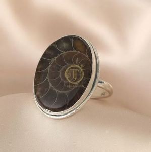 Ammonite Fossil Ring 925 Sterling Silver Ring Rose Gold Yellow Gold Plated Ring <b>Large</b> <b>Stone</b> Ring Fossil Ring - Product Image 1
