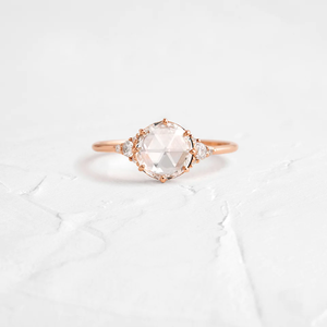 Bague de fiançailles en moissanite taille rose certifiée GRA, 0,50 CT, bijoux de fiançailles vintage pour femmes, or blanc, bague faite à la main - Product Image 2