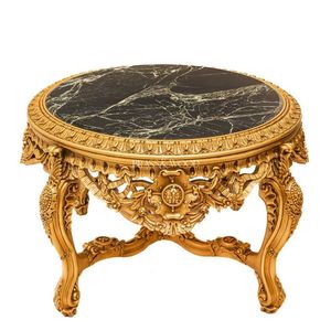 Mesa de entrada clásica de lujo con tablero de mármol negro y acabado dorado ornamentado - Product Image 1