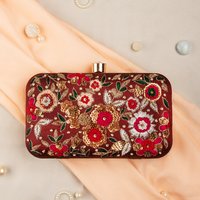 Pochette de soirée classique en soie Zardozi indienne avec motif demi-lune perlé, idéale pour mariages et fêtes, pour femme