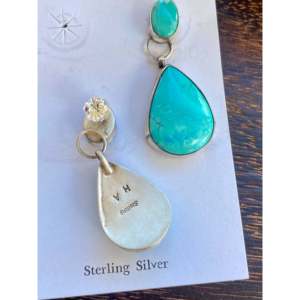 Navajo Handmade Royston Turquoise & Sterling Silver Drop <b>Earrings</b> <b>Post</b> Dangle Water Drop Design - Product Image 5