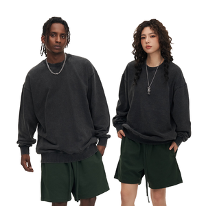 Camisetas de cuello redondo para hombre de gran tamaño personalizadas 400gsm algodón Vintage lavado ácido verde DGT estampado Casual manga larga de punto - Product Image 5