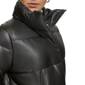 Veste en cuir d'agneau véritable matelassée, veste bomber d'hiver bicolore, rembourrage en duvet, veste en cuir matelassée de luxe, vestes pour femmes - Product Image 2