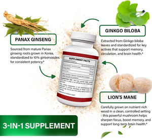 Экстракт Львиной грины GMO Ginkgo Biloba, семена корейского женьшеня <span class=keywords><strong>Panax</strong></span>, Капсулы женьшеня для концентрации и выносливости - Product Image 4