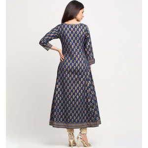 Anarkali Kurta มุสลิมแบบดั้งเดิมพร้อมอุปกรณ์เสริมผ้าฝ้ายพิมพ์สีทองเสื้อผ้าและเครื่องประดับแบบดั้งเดิมระดับพรีเมียม - Product Image 6