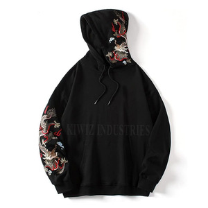 Accepter le sweat à capuche brodé de logo personnalisé sweats à capuche brodés OEM à ourlet brut vintage pour hommes - Product Image 1