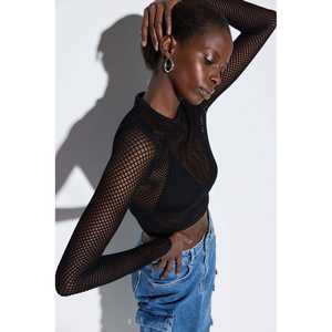 Blusa Corta de Manga Larga para Mujer, Talla Única XL, Estilo Casual de Satén y Seda, con Volantes, Lazo, Rayas, Lentejuelas y Bordado, para Usar en la Oficina - Product Image 2