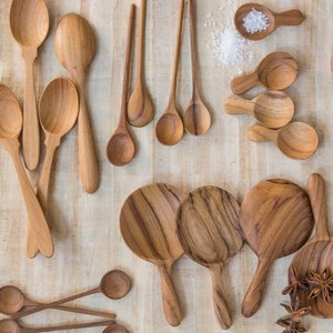 Cuillères fines en teck, lot de 4, grandes cuillères en bois pour la cuisine, cuillère en teck, ustensile pour la cuisine, service, résistant à la chaleur, antiadhésif - Product Image 3