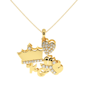 Pendentif Monogramme Cœur Couronné 0,30 Carat Diamant Naturel Couleur HI Pureté VS-SI Certifié IGI Plaqué Or - Élégance Intemporelle - Product Image 3