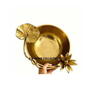 Forma redonda de lujo de color blanco de metal dorado soporte de rama decorativa de calidad de lujo regalo y cuenco de decoración del hogar - Product Image 3