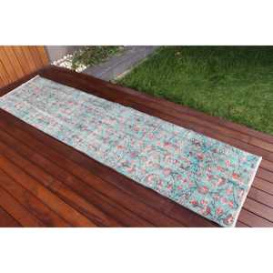 Alfombra Turca Vintage de 2.1x8.5 pies, Alfombra de Pasillo, Alfombra de Lana Azul - Product Image 2