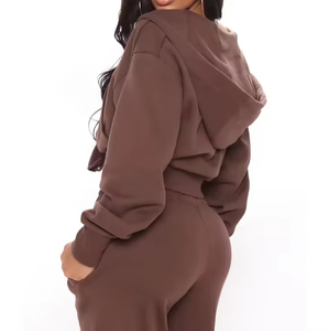 Chic Brown Zip-Up Blank Hoodies et Jogger Set Vêtements de sport élégants pour un confort sans effort et des looks à la mode au quotidien - Product Image 3