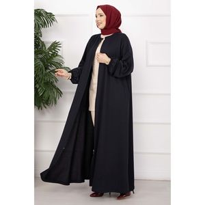 Abaya bleu marine classique à fermeture éclair, style simple, tissu polyester - Product Image 3