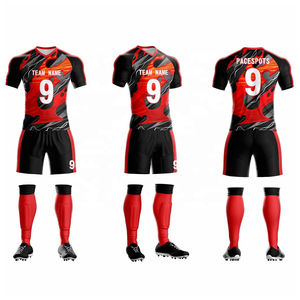 2025 vêtements de football durables uniformes de football personnalisés | Kit de costume d'entraînement de football rouge noir sublimé short de maillot de football - Product Image 3
