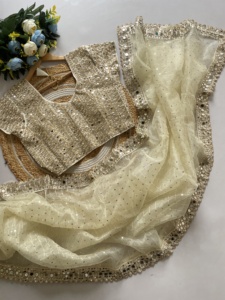 Organza elegante de moda más de tendencia con Sari bordado de codificación Compras en línea India Moda de mujer - Product Image 4
