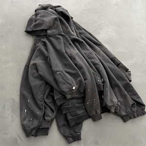 Custom 100% Cotton Distressed <b>Pullover</b> Hoodie Vintage Acid Wash Loose Fit High Street Style Lined Front Logo Winter Fleece - Product Image 3