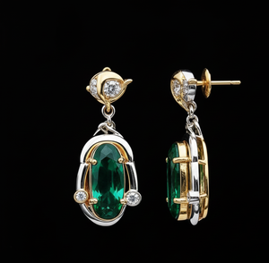 Fashion 925 Sterling Silver 18K Gold Plated Green Hydro Oval Earrings 12×25mm 5 Inch 15g Wholesale - Product Image 3