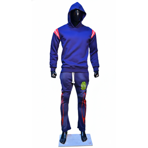 Ensemble de survêtements en laine de haute qualité pour hommes hiver sweat à capuche à manches longues pantalon de jogging Patchwork Fitness Run Suit Casual - Product Image 1