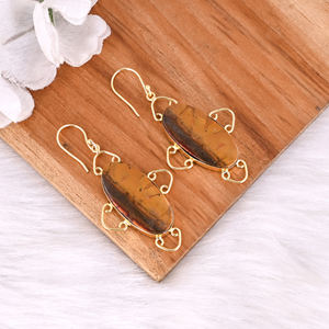 Boucles d'oreilles pendantes en laiton antique pour femmes, boucles d'oreilles pendantes en jaspe Malinga, boucles d'oreilles en laiton de haute qualité faites à la main, commande en gros - Product Image 5