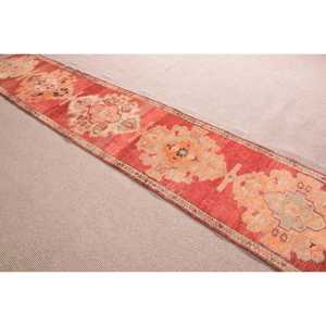 Turkish Rug, <b>Runner</b> 2.7x14 ft Vintage Rug, <b>Red</b> Orange Moroccan Wool Rug - Product Image 3