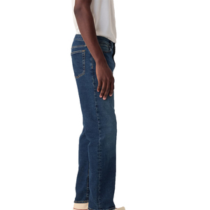 Jeans de Mezclilla de Primera Calidad, Corte Recto, Ajustados, Lavado Oscuro, Cintura Media, Algodón, Estilo Casual para Hombre, Otoño - Product Image 2