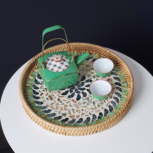 Plateau d'incrustation de nacre du Vietnam plateau de service écologique fait à la main durable pour le café de cuisine et les intérieurs-SM2025 - Product Image 3