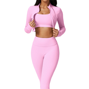 Conjunto de Yoga para Mujer de Alta Calidad, Color Sólido, Secado Rápido, Top Corto sin Costuras y Leggings, Conjuntos de Yoga para Gimnasio, Fitness - Product Image 4