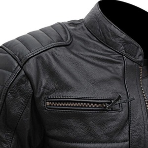 Chaqueta de cuero genuino Premium de alta calidad para hombre 2025 prendas de vestir exteriores OEM estilo motorista ropa de calle cuello levantado logotipo frontal a granel al por mayor - Product Image 3