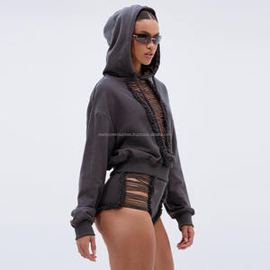 Jersey de algodón con estampado de pantalla, Sudadera con capucha de gran tamaño y pantalones de chándal, Top corto, sudaderas con capucha, sudadera de cuello redondo para mujer - Product Image 1