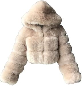 Veste en fourrure courte floue d'hiver à manches longues veste courte en fausse fourrure à fermeture éclair pour femme - Product Image 1